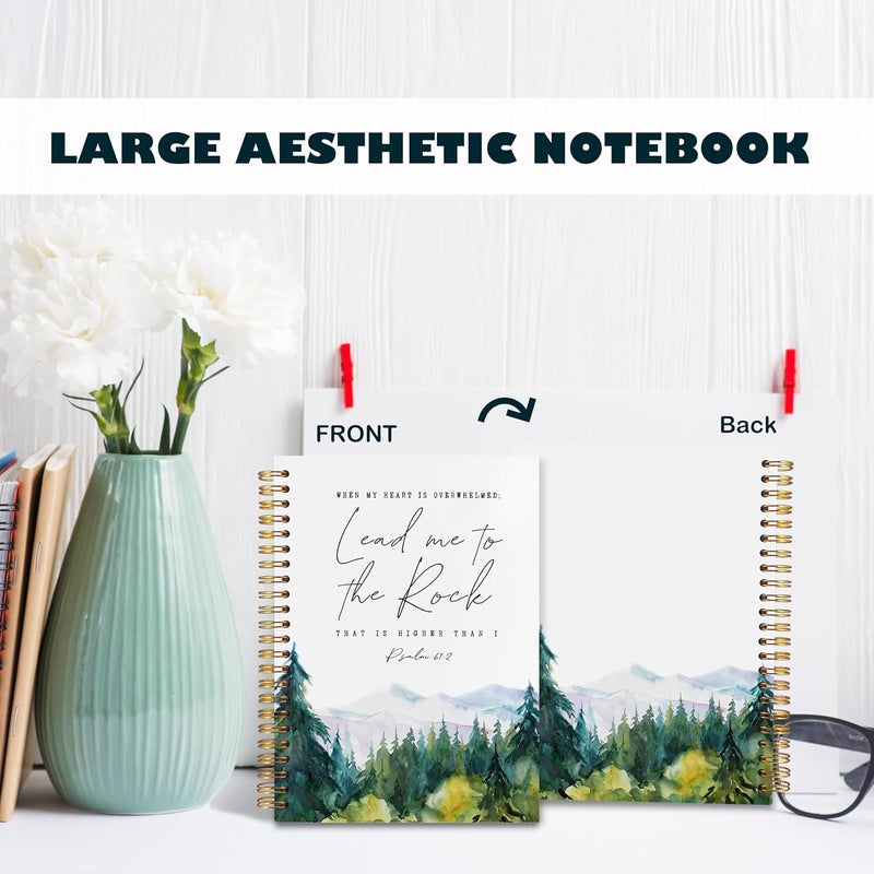 BearCake Christian Notebook Journal, Prayer Journal for Women, Lead Me To the Rock That is Higher Than I Bible Notebooks for Note Taking, Watercolor Woodland Hardcover Spiral Notebook 5.5x8.3 - Image 4